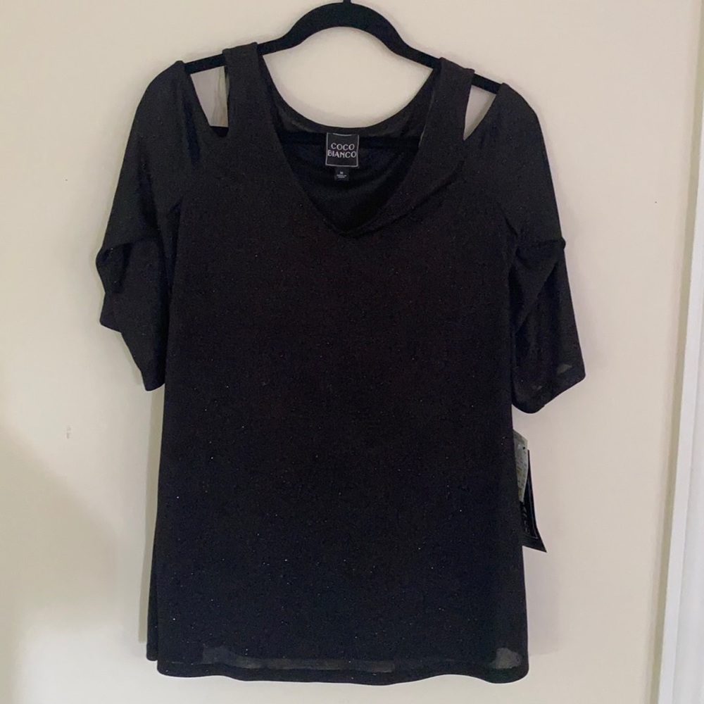 NWT-Womens dressy black blouse off the shoulder   Size medium